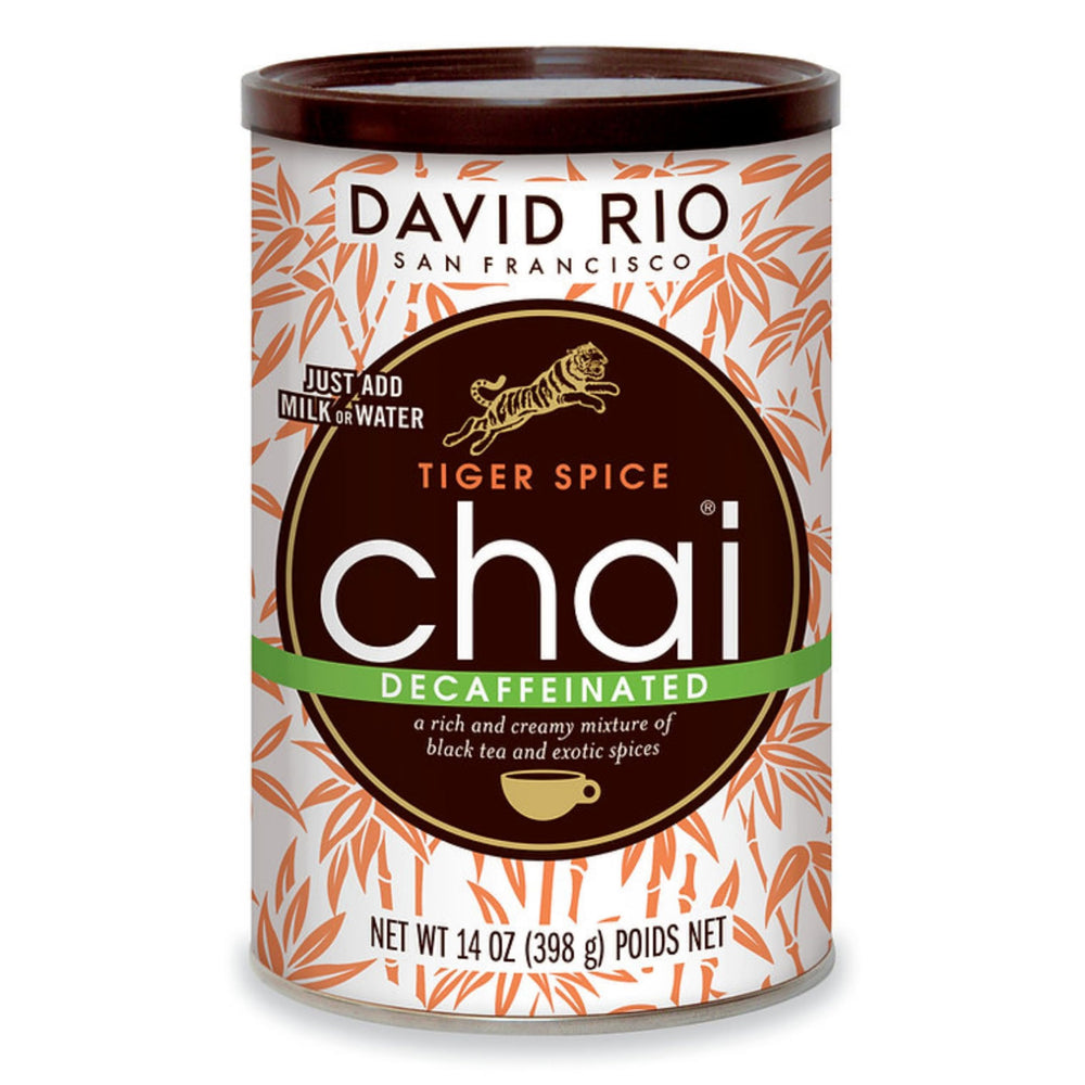 David Rio Tiger Spice decaf chai latte jar ready for cozy, dairy-free drinks