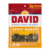 DAVID Spicy Queso sunflower seeds pack front for convenient snacking.