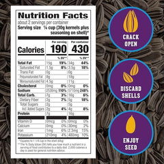 David Sweet and Salty Jumbo Sunflower Seeds 12-pack back panel showing nutrition.