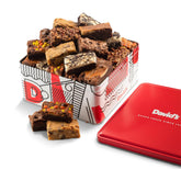 David's Cookies assorted brownies gift tin with 20 slices, ideal for gifting or sharing.