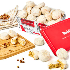 David's Cookies Butter Pecan Meltaways in tin with gift-ready packaging
