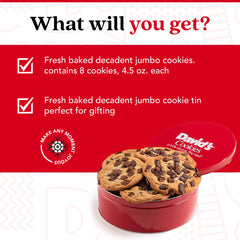 David's Cookies gift tin on a kitchen counter, great for gifting.