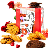 David's Cookies love tin front view shows elegant gift packaging for Valentine’s Day