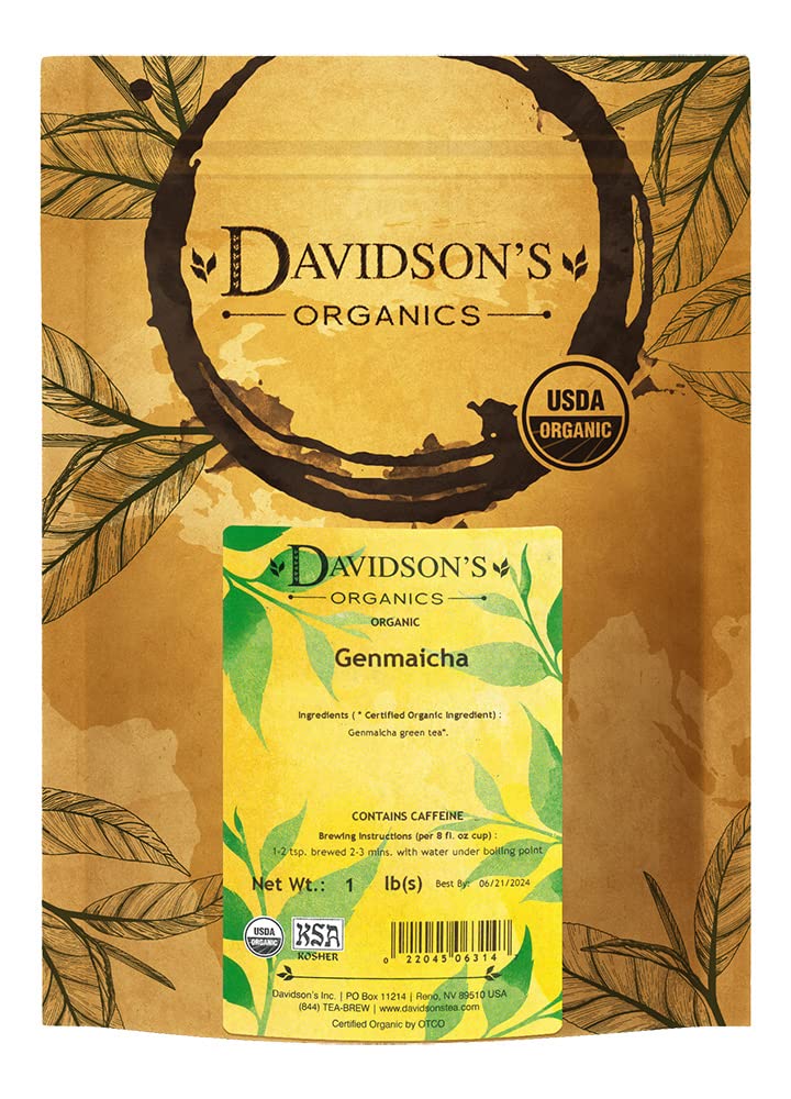 Davidson's Genmaicha loose leaf with roasted brown rice delivering a nutty, balanced cup