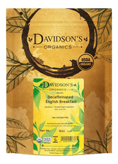 Davidson's Organics decaf English Breakfast loose leaf tea with a robust aroma.