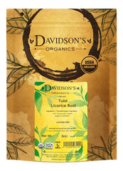 Davidson's Tulsi Licorice Root loose leaf tea with cardamom aroma and ginger kick for a comforting cup.