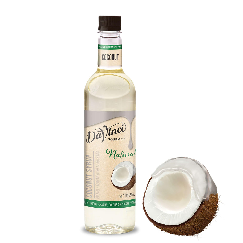 DaVinci Gourmet Naturals Coconut Syrup bottle highlighting authentic coconut flavor for beverages