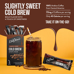 Cold brew cup with ice and a DaVinci stick ready to sip.