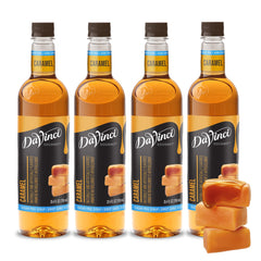 DaVinci Gourmet Sugar-Free Caramel Syrup bottle front, ideal for enhancing coffee flavor.