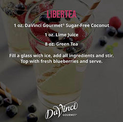 DaVinci Gourmet Sugar Free Coconut Syrup being poured into a glass for coconut cocktails.