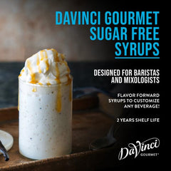 DaVinci Gourmet Sugar-Free Hazelnut Syrup pour showcasing smooth blend in beverages.