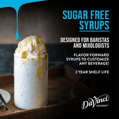 Syrup drizzle over a dessert plate featuring DaVinci Gourmet flavor profile