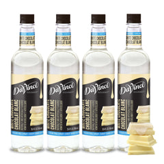 DaVinci Gourmet Sugar-Free White Chocolate Syrup bottle pour adds creamy flavor.