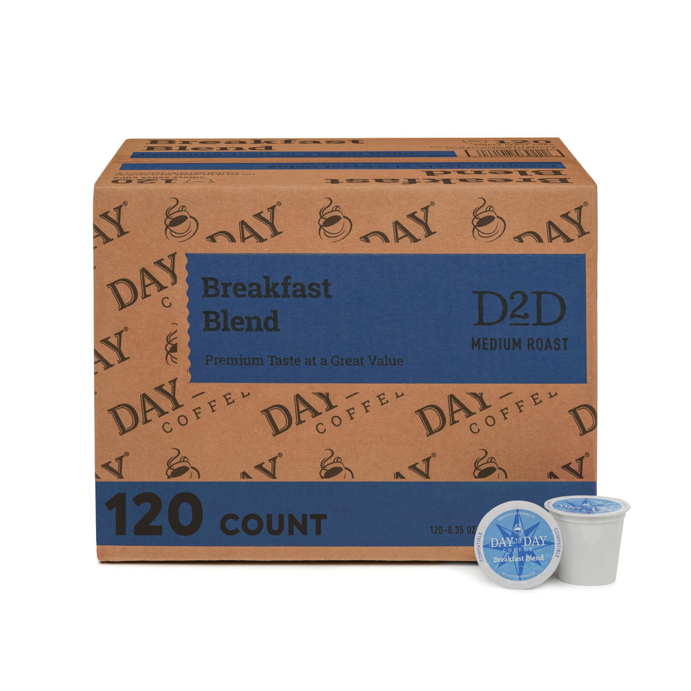 Day To Day Coffee Breakfast Blend pods in a box for daily use.