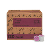 Day To Day Coffee French Roast pods in a 120-count box deliver bold mornings with consistent flavor.
