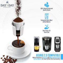 Close-up of Day To Day Coffee medium roast pod revealing smooth, balanced taste.