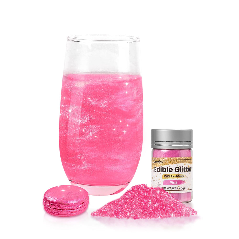 Dazzjoy Pink Edible Glitter adds a pink shimmer to drinks for festive occasions.