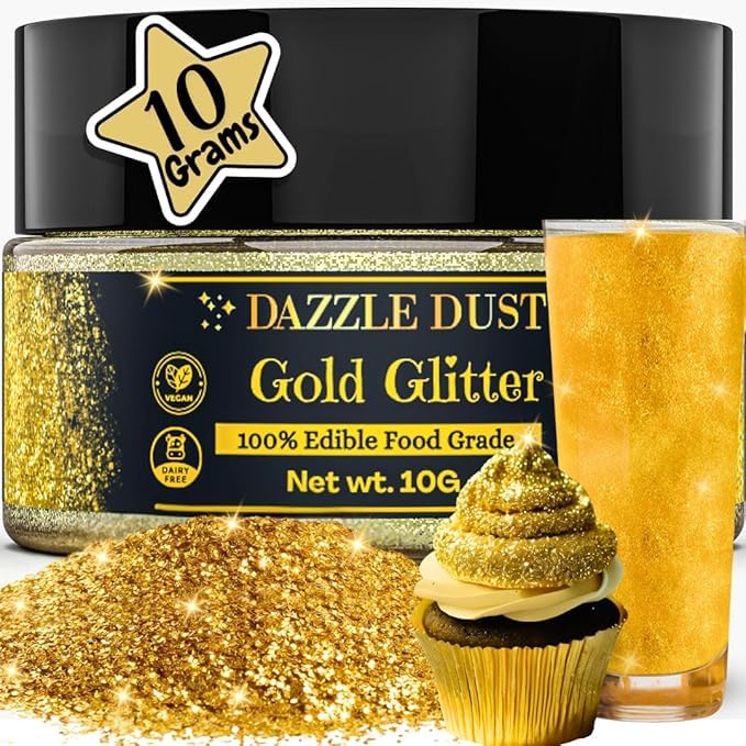 DAZZLE DUST edible glitter gold pour for radiant desserts and drinks