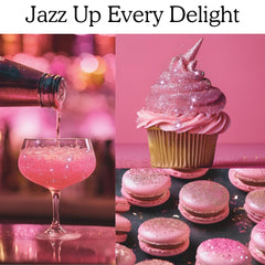 Dazzle Dust pink icing shimmer dusts frostings with a glossy finish.