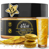 DAZZLE DUST gold glitter on cake for a festive, eye-catching finish.