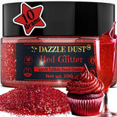 Dazzle Dust red edible glitter on cupcakes for dramatic dessert sparkle