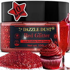 Dazzle Dust red edible glitter on cupcakes for dramatic dessert sparkle