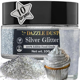 Dazzle Dust Silver jar front for quick shimmering cake decoration