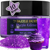 Dazzle Dust purple edible glitter bottle adds party-ready shimmer to desserts.