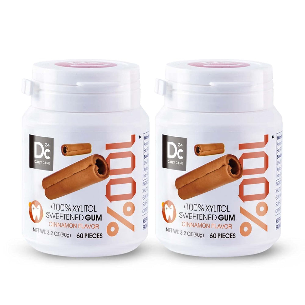 DC24 Daily Care two bottles of xylitol gum in a 120-count pack for convenience.