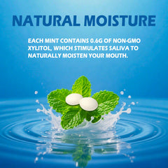 DC24 DAILY CARE Xylitol Mints texture closeup reveals crisp, sparkling mints.