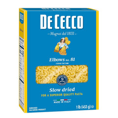 De Cecco elbows No. 81 pasta, uncooked, perfect for holding hearty sauces.
