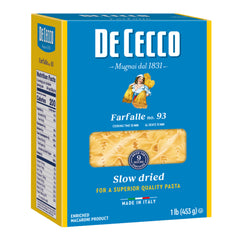 De Cecco Farfalle No 93 bow-tie shape ideal for light tomato sauces.