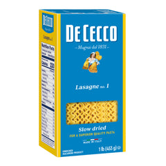 De Cecco Lasagne No.1 packaging shown, premium Italian pasta for every meal.