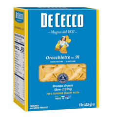 De Cecco Orecchiette No. 91 cup-shaped pasta ready to capture hearty sauces
