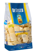 De Cecco Paccheri No.125 dry pasta with bronze-cut texture that holds sauce well.
