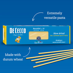 De Cecco semolina and durum wheat pasta emphasizes firm bite.