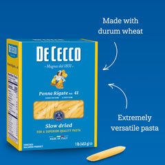 Slow-dried De Cecco pasta preserves flavor and firm bite