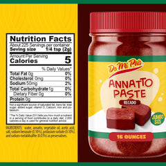 De Mi Pais annatto paste close-up on lid, highlighting smooth texture and easy dissolving.