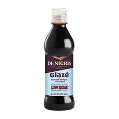 De Nigris Low Sugar Glaze bottle with rich balsamic flavor for everyday drizzle.