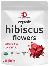 Deal Supplement dried organic hibiscus flowers in a 2lb bag with a bright, aromatic brew