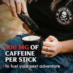 Death Wish Coffee 64-count pack on countertop for bulk convenience