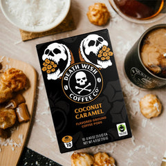 Death Wish Coconut Caramel Pod pack shown for convenient daily use