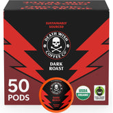Death Wish Coffee dark roast pods pack offers a bold caffeine boost