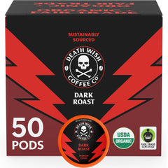 Death Wish Coffee dark roast pods pack offers a bold caffeine boost