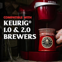 Death Wish Coffee Espresso Roast Pods brew cup—bold morning ritual in minutes