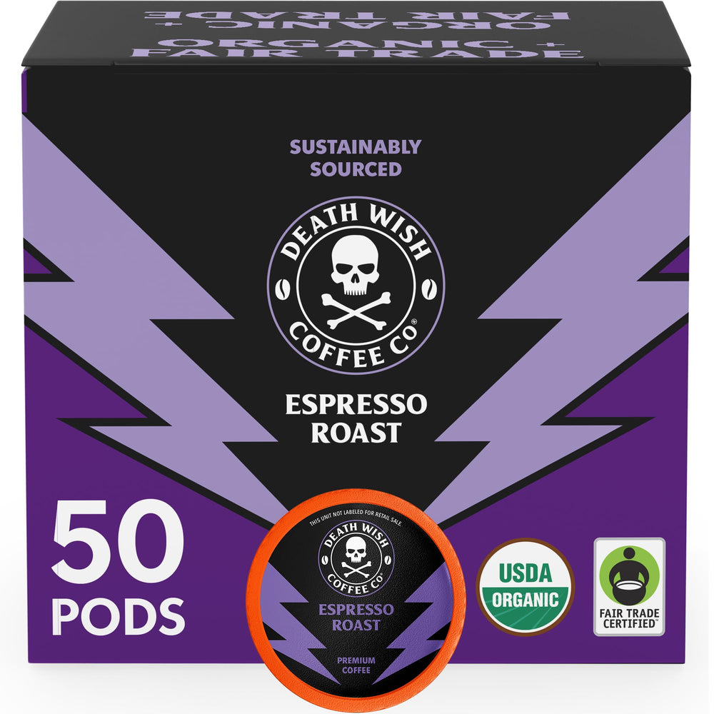 Death Wish Coffee Espresso Roast pods pack ready for quick, bold mornings.
