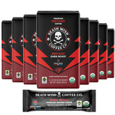 Death Wish Coffee instant dark roast packets pictured for fast, robust brew