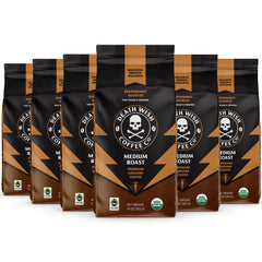 Death Wish Organic Pumpkin Spice bag highlighting bold aroma and flavor