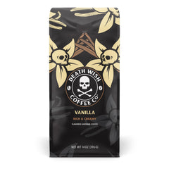 Death Wish Coffee Vanilla Ground Coffee 14oz pack with bold vanilla aroma.