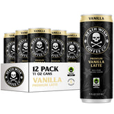 Death Wish Coffee Vanilla Latte Cold Brew can, bold flavor in a ready-to-drink package.